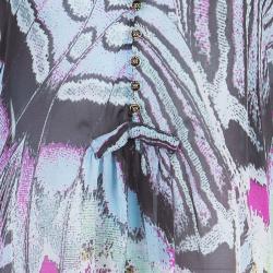 Pre Owned Roberto Cavalli Chiffon Butterfly Printed Top L