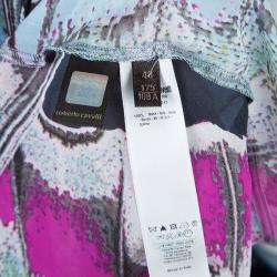 Pre Owned Roberto Cavalli Chiffon Butterfly Printed Top L