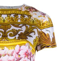 مملوكة مسبقًا فستان روبرتو كافالي مطبوع بأكمام قصيرة حرير واسع S