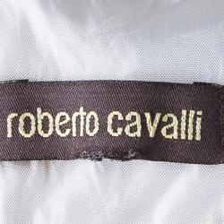 مملوكة مسبقًا فستان روبرتو كافالي مطبوع بأكمام قصيرة حرير واسع S
