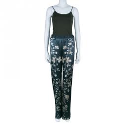 مملوكة مسبقًا بنطلون روبرتو كافالي طبع مورد فضفاض حرير S