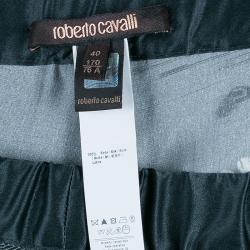 مملوكة مسبقًا بنطلون روبرتو كافالي طبع م ورد فضفاض حرير S