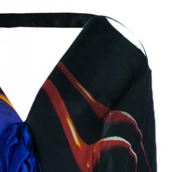 Pre Owned فستان روبرتو كافالي أسود مطبوع بكتف واحد ماكسي L