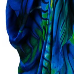 Pre Owned فستان روبرتو كافالي أسود مطبوع بكتف واحد ماكسي L