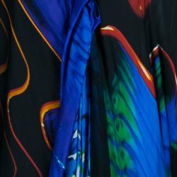 Pre Owned فستان روبرتو كافالي أسود مطبوع بكتف واحد ماكسي L