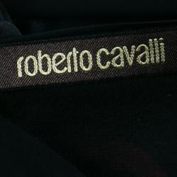 Pre Owned فستان روبرتو كافالي أسود مطبوع بكتف واحد ماكسي L