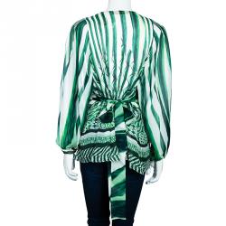 Pre Owned Roberto Cavalli Green Print Chiffon Top M