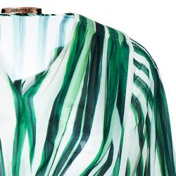 Pre Owned Roberto Cavalli Green Print Chiffon Top M
