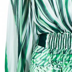 Pre Owned Roberto Cavalli Green Print Chiffon Top M