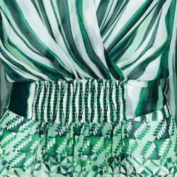 Pre Owned Roberto Cavalli Green Print Chiffon Top M