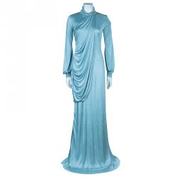 Pre Owned فستان روبرتو كافالي جيرسيه أزرق بدرابيه