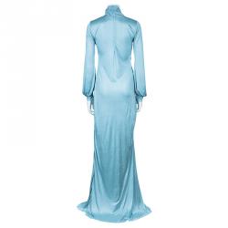 Pre Owned فستان روبرتو كافالي جيرسيه أزرق بدرابيه