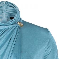 Pre Owned فستان روبرتو كافالي جيرسيه أزرق بدرابيه