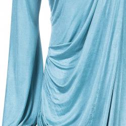 Pre Owned فستان روبرتو كافالي جيرسيه أزرق بدرابيه