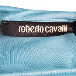 Pre Owned فستان روبرتو كافالي جيرسيه أزرق بدرابيه