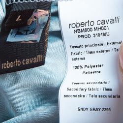 Pre Owned فستان روبرتو كافالي جيرسيه أزرق بدرابيه