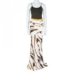 Pre Owned Roberto Cavalli Animal Print Silk Maxi Skirt S
