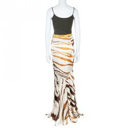 Pre Owned Roberto Cavalli Animal Print Silk Maxi Skirt S