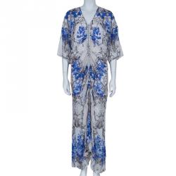 Pre Owned قفطان روبرتو كافالي طباعة موردة برباط S