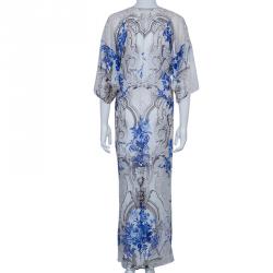 Pre Owned قفطان روبرتو كافالي طباعة موردة برباط S