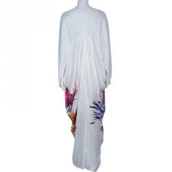 مملوكة مسبقًا قفطان روبرتو كافالي منقوش أبيض متعدد الألوان L