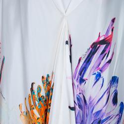 مملوكة مسبقًا قفطان روبرتو كافالي منقوش أبيض متعدد الألوان L