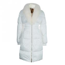 Pre Owned Roberto Cavalli White Fur Trim Quilted Parka Jacket S
