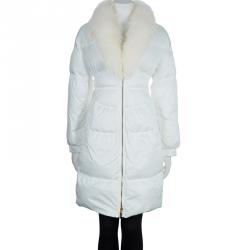 Pre Owned Roberto Cavalli White Fur Trim Quilted Parka Jacket S