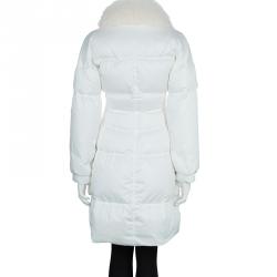 Pre Owned Roberto Cavalli White Fur Trim Quilted Parka Jacket S