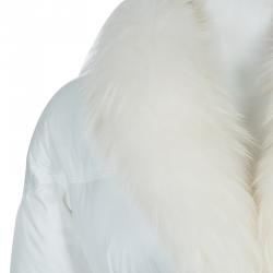 Pre Owned Roberto Cavalli White Fur Trim Quilted Parka Jacket S