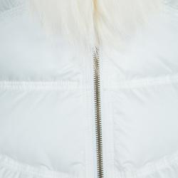 Pre Owned Roberto Cavalli White Fur Trim Quilted Parka Jacket S