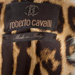 Pre Owned Roberto Cavalli White Fur Trim Quilted Parka Jacket S