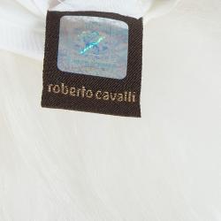 Pre Owned Roberto Cavalli White Fur Trim Quilted Parka Jacket S