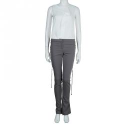 Pre Owned Roberto Cavalli Grey Criss Cross Tie-Up Eyelet Lace Detail Trousers S