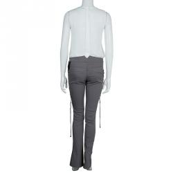 Pre Owned Roberto Cavalli Grey Criss Cross Tie-Up Eyelet Lace Detail Trousers S