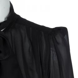 Pre Owned Roberto Cavalli Black Floral Applique Detail Silk Blouse M