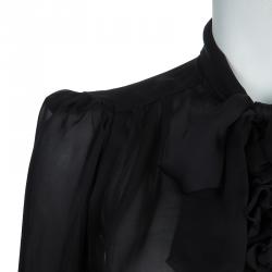 Pre Owned Roberto Cavalli Black Floral Applique Detail Silk Blouse M