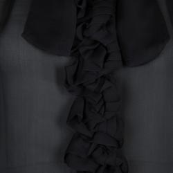 Pre Owned Roberto Cavalli Black Floral Applique Detail Silk Blouse M