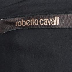 Pre Owned Roberto Cavalli Black Floral Applique Detail Silk Blouse M