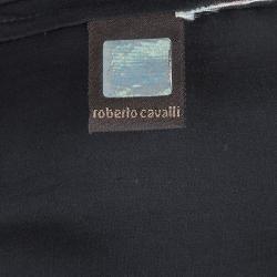 Pre Owned Roberto Cavalli Black Floral Applique Detail Silk Blouse M