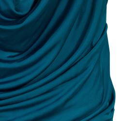 Pre Owned Roberto Cavalli Peacock Blue Knit Jewelled Snake Necklace Detail Evening Gown M
