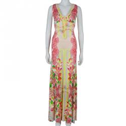 Pre Owned Class By Roberto Cavalli Multicolor Floral Print Sleeveless Maxi Dress S