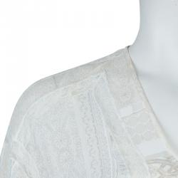 Pre Owned Roberto Cavalli Cream Printed Silk Lace Insert Tiered Maxi Dress S