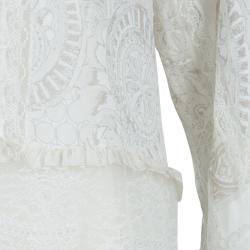 Pre Owned Roberto Cavalli Cream Printed Silk Lace Insert Tiered Maxi Dress S