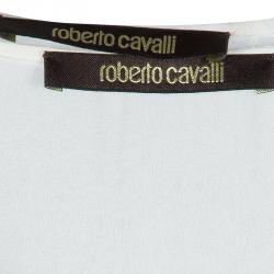 Pre Owned Roberto Cavalli Cream Printed Silk Lace Insert Tiered Maxi Dress S