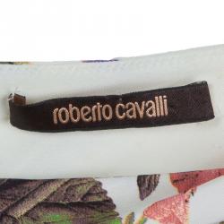 Pre Owned فستان روبرتو كافالي تريكو أبيض طباعة موردة بكتف واحد S