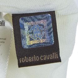 Pre Owned فستان روبرتو كافالي تريكو أبيض طباعة موردة بكتف واحد S