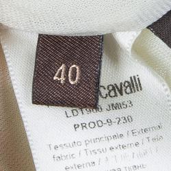 Pre Owned فستان روبرتو كافالي تريكو أبيض طباعة موردة بكتف واحد S