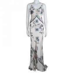 Pre Owned Roberto Cavalli Pale Pink Silk Floral Print Sleeveless Maxi Dress S