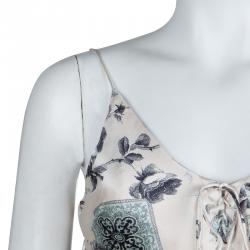 Pre Owned Roberto Cavalli Pale Pink Silk Floral Print Sleeveless Maxi Dress S